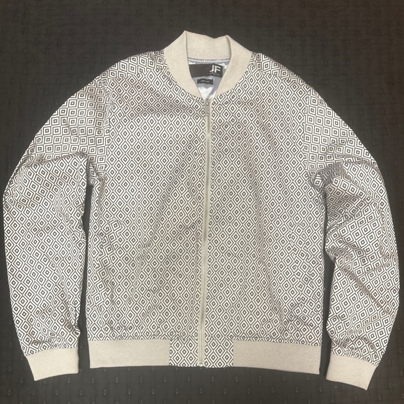 JF J. Ferrar Geometric Diamond Zip-Front Bomber Jacket - White & Black - Picture 2 of 6